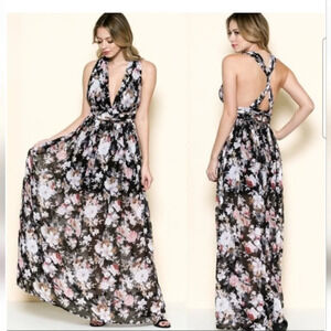 Solemio Floral Maxi Crossback Dress Size Small